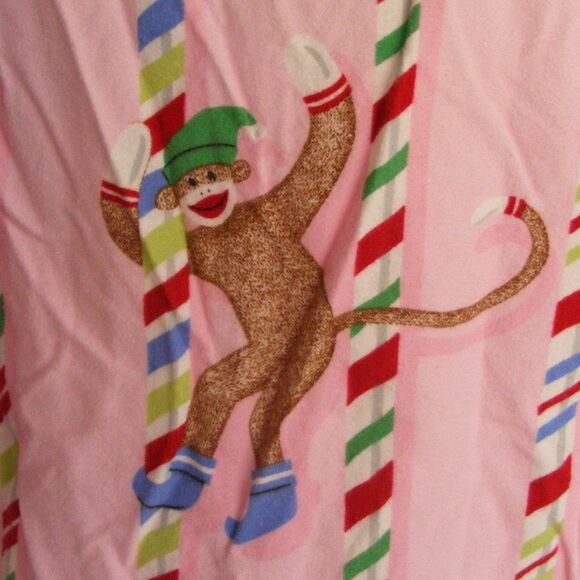 NICK & NORA Pajama Top, M, Pink, Sock Monkeys Climbing Peppermint striped poles - Picture 5 of 10